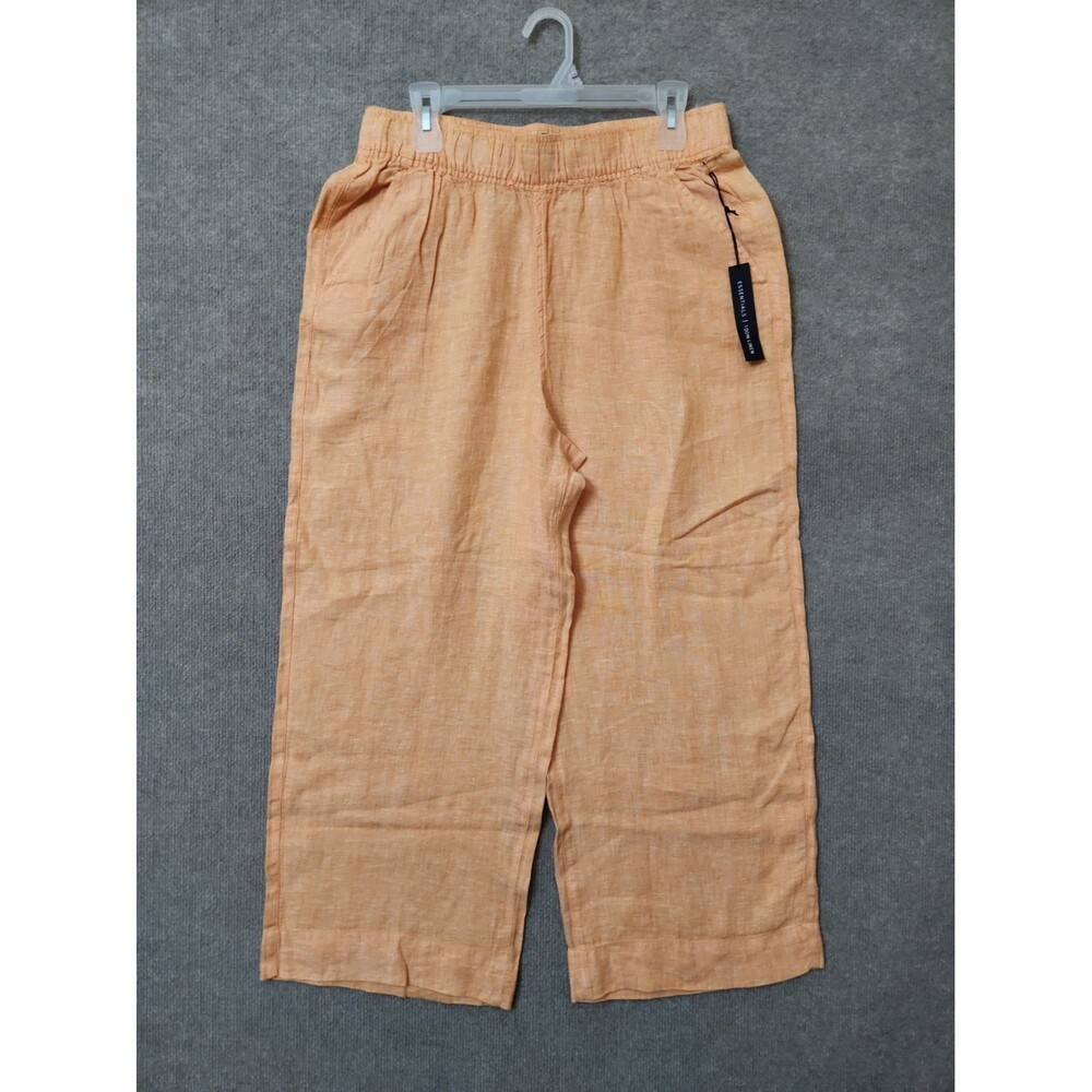 Tahari Wide Leg Linen Crop Pants Womens L Orange Pull On Lightweight NEW